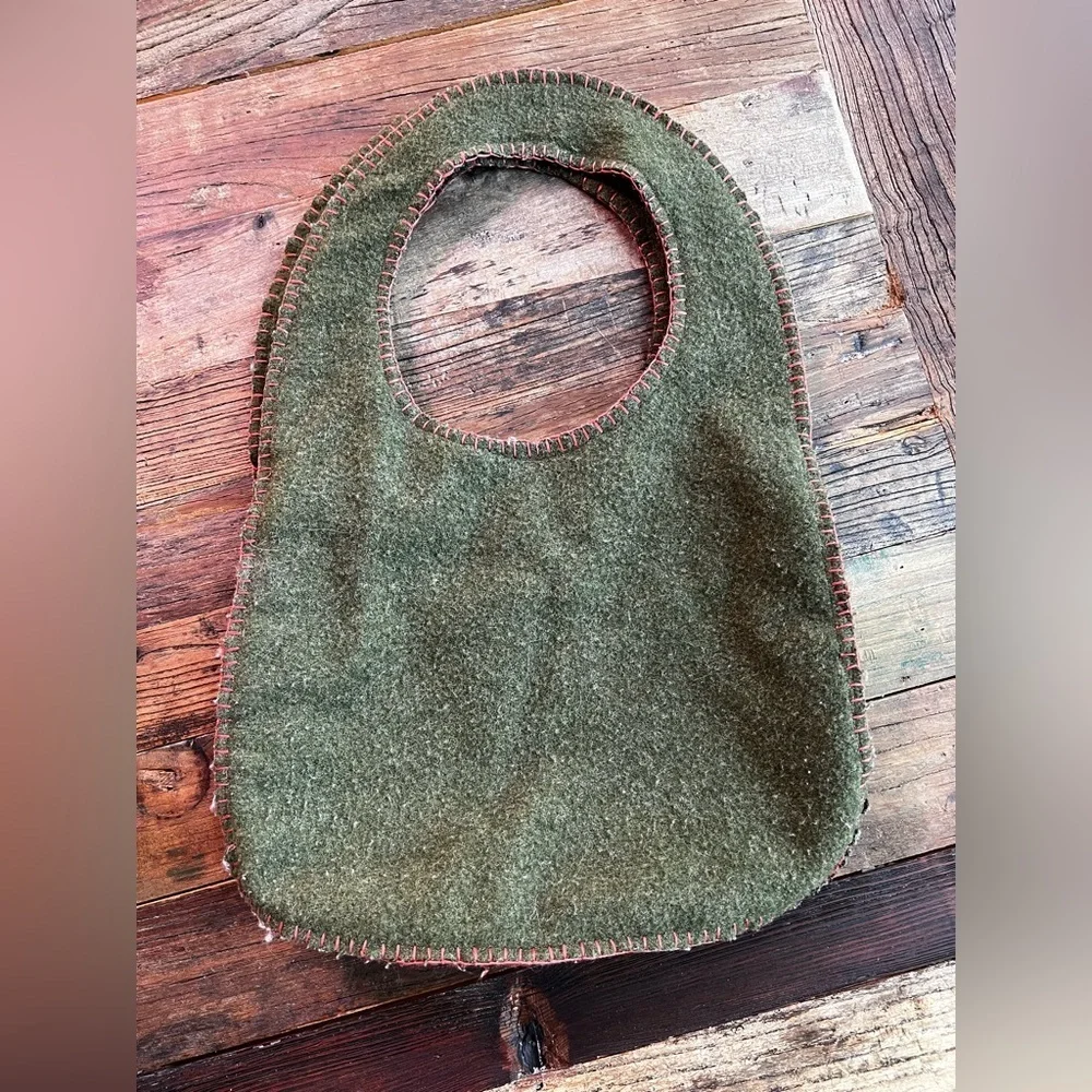 Bohemian thick felt purse hobo Boho bag green with flowers